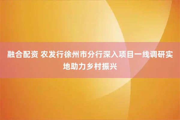 融合配资 农发行徐州市分行深入项目一线调研实地助力乡村振兴